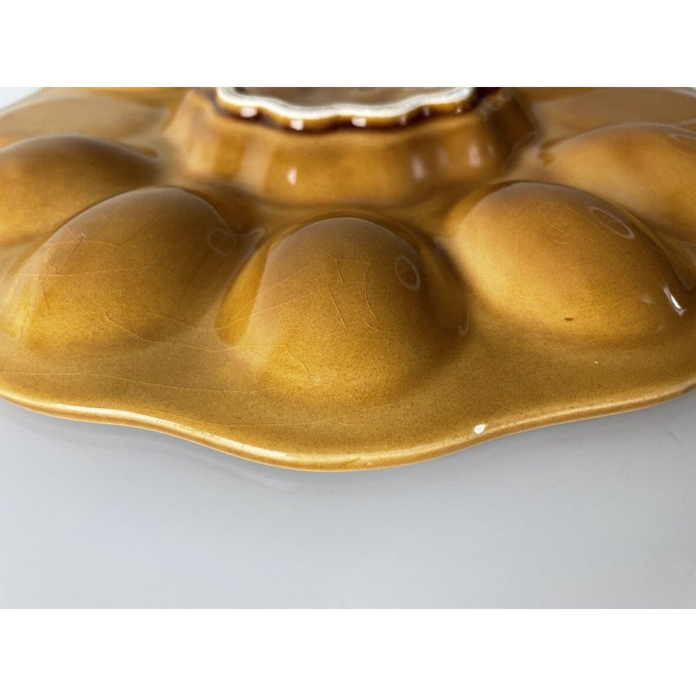 Brown Ceramic Egg Plate, Grape Leaf Center Tableware, Serving-ware, 9.5” - Picture 7 of 11